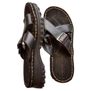 Vintage 90s Lower East Side Black Strap Chunky Platform Wedge Sandals Women's 6